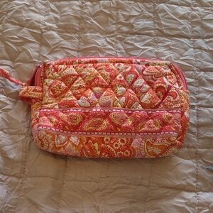 Vera Bradley Quilted Paisley Cosmetic Wristlet in Pink & Orange